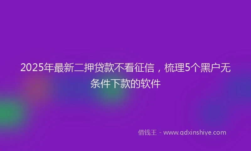 2025年最新二押贷款不看征信，梳理5个黑户无条件下款的软件