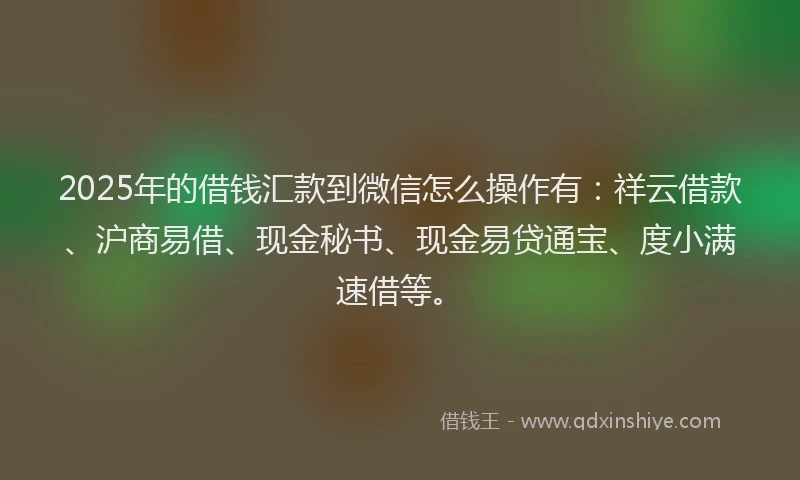 2025年的借钱汇款到微信怎么操作有：祥云借款、沪商易借、现金秘书、现金易贷通宝、度小满速借等。
