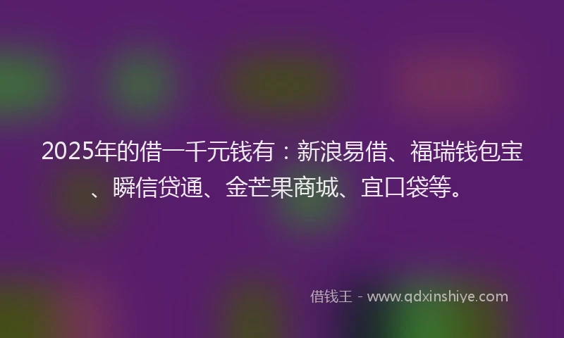 2025年的借一千元钱有：新浪易借、福瑞钱包宝、瞬信贷通、金芒果商城、宜口袋等。