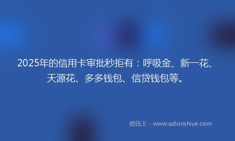 2025年的信用卡审批秒拒有：呼吸金、新一花、天源花、多多钱包、信贷钱包等。