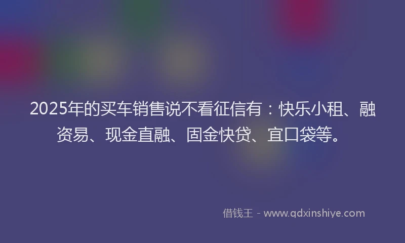 2025年的买车销售说不看征信有：快乐小租、融资易、现金直融、固金快贷、宜口袋等。