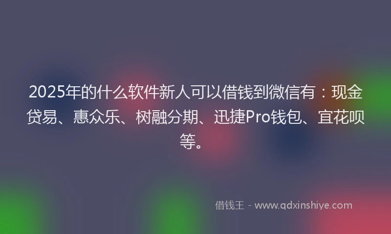 2025年的什么软件新人可以借钱到微信有：现金贷易、惠众乐、树融分期、迅捷Pro钱包、宜花呗等。