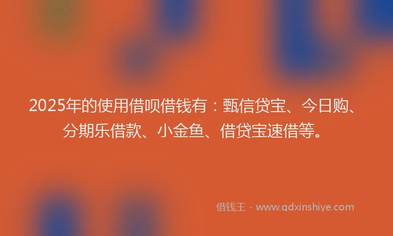 2025年的使用借呗借钱有：甄信贷宝、今日购、分期乐借款、小金鱼、借贷宝速借等。