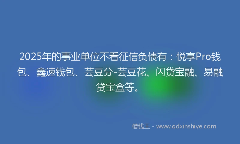 2025年的事业单位不看征信负债有：悦享Pro钱包、鑫速钱包、芸豆分-芸豆花、闪贷宝融、易融贷宝盒等。