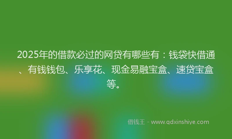 2025年的借款必过的网贷有哪些有：钱袋快借通、有钱钱包、乐享花、现金易融宝盒、速贷宝盒等。