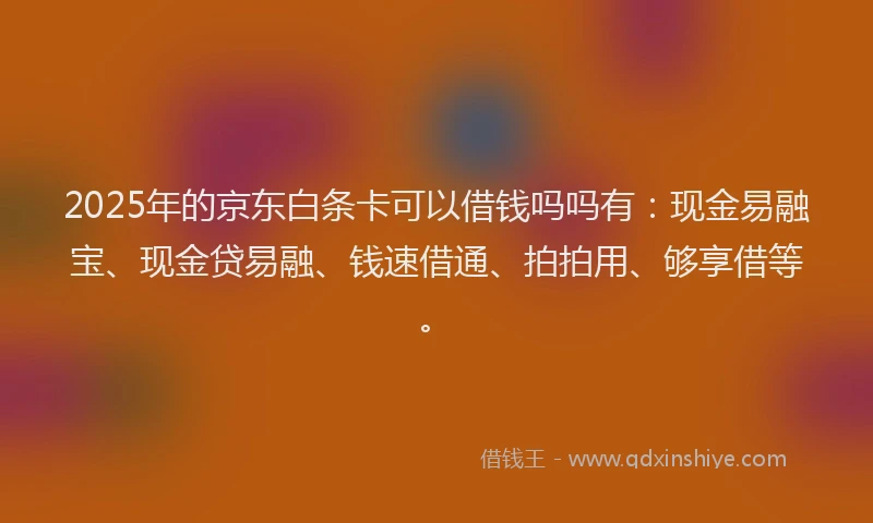 2025年的京东白条卡可以借钱吗吗有：现金易融宝、现金贷易融、钱速借通、拍拍用、够享借等。