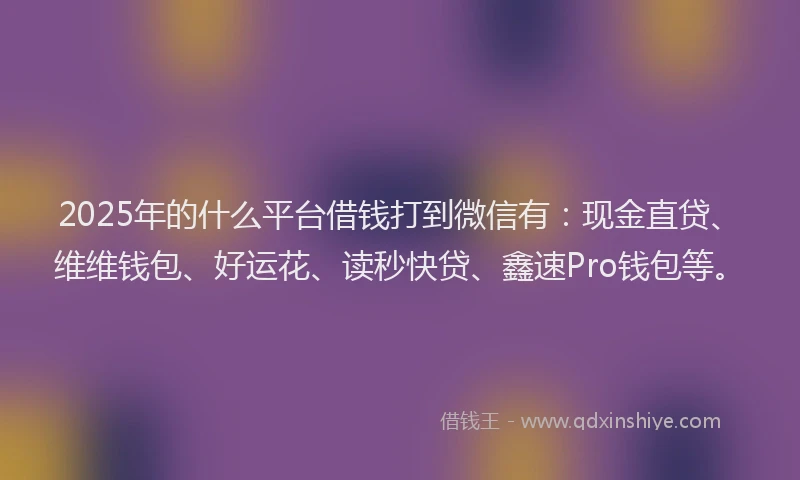2025年的什么平台借钱打到微信有：现金直贷、维维钱包、好运花、读秒快贷、鑫速Pro钱包等。