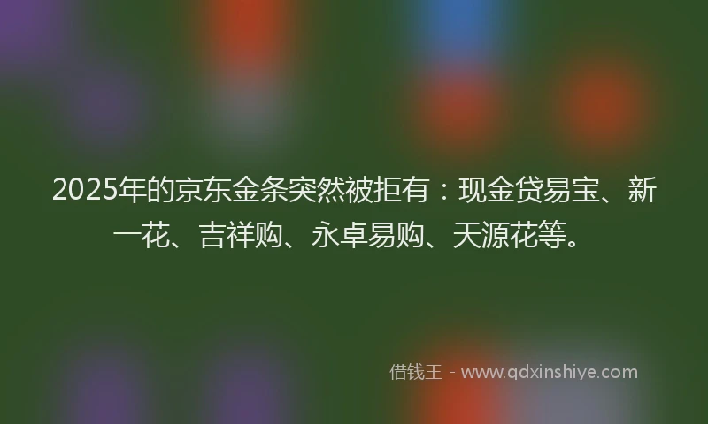 2025年的京东金条突然被拒有：现金贷易宝、新一花、吉祥购、永卓易购、天源花等。