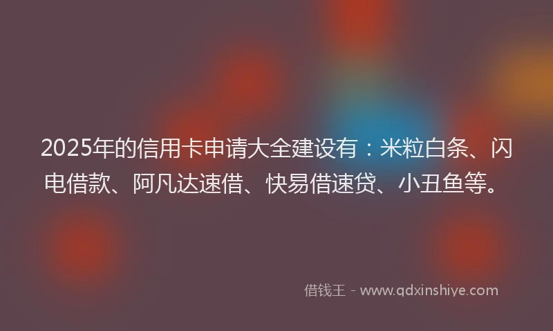 2025年的信用卡申请大全建设有：米粒白条、闪电借款、阿凡达速借、快易借速贷、小丑鱼等。