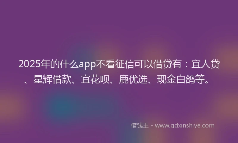 2025年的什么app不看征信可以借贷有：宜人贷、星辉借款、宜花呗、鹿优选、现金白鸽等。