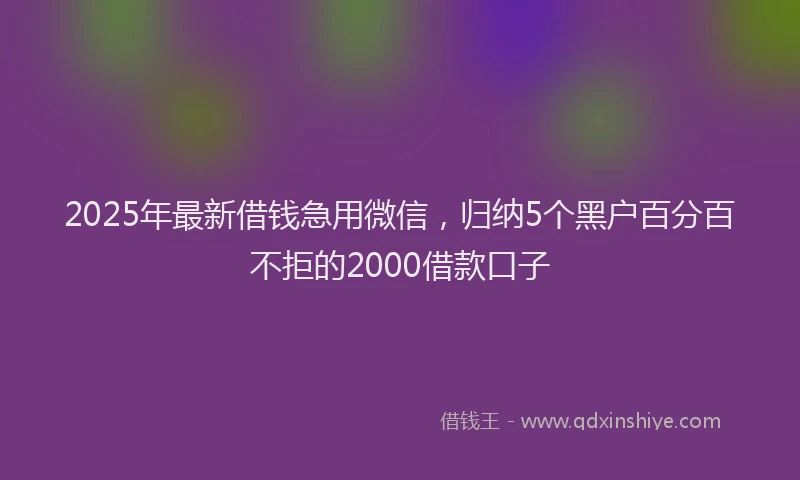 2025年最新借钱急用微信，归纳5个黑户百分百不拒的2000借款口子