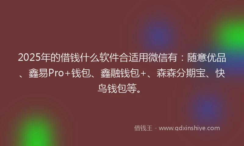 2025年的借钱什么软件合适用微信有：随意优品、鑫易Pro+钱包、鑫融钱包+、森森分期宝、快鸟钱包等。