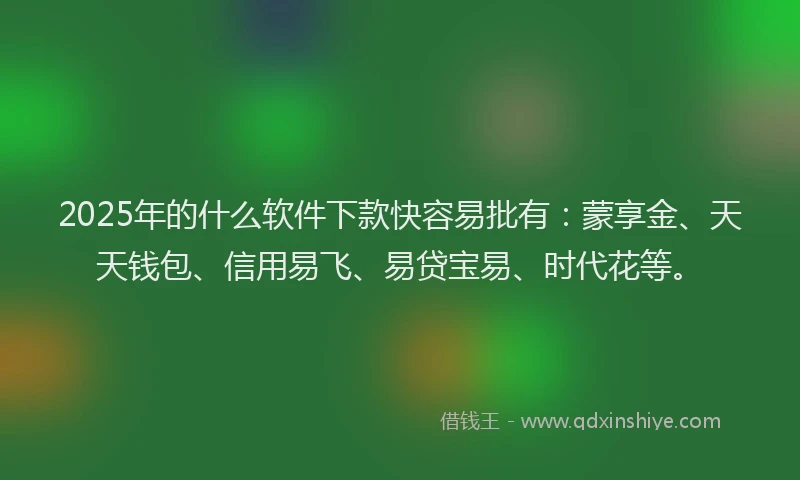 2025年的什么软件下款快容易批有：蒙享金、天天钱包、信用易飞、易贷宝易、时代花等。
