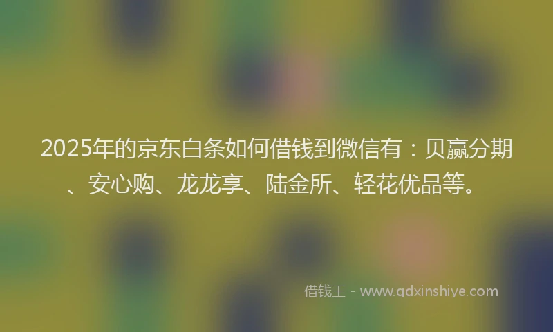 2025年的京东白条如何借钱到微信有：贝赢分期、安心购、龙龙享、陆金所、轻花优品等。
