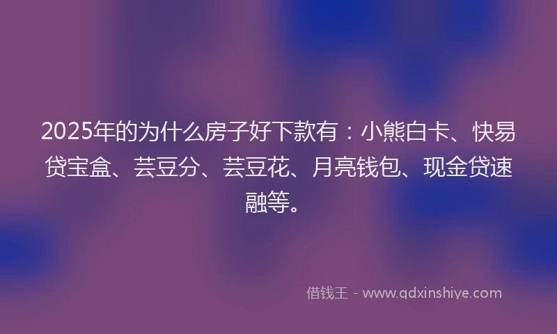 2025年的为什么房子好下款有：小熊白卡、快易贷宝盒、芸豆分、芸豆花、月亮钱包、现金贷速融等。