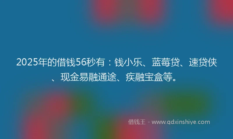 2025年的借钱56秒有：钱小乐、蓝莓贷、速贷侠、现金易融通途、疾融宝盒等。
