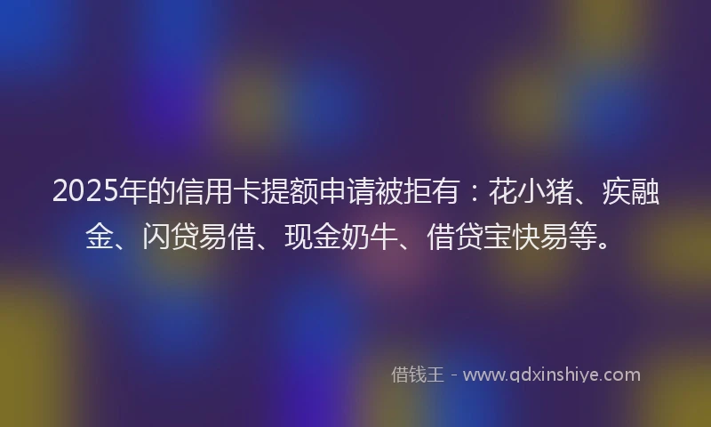 2025年的信用卡提额申请被拒有：花小猪、疾融金、闪贷易借、现金奶牛、借贷宝快易等。