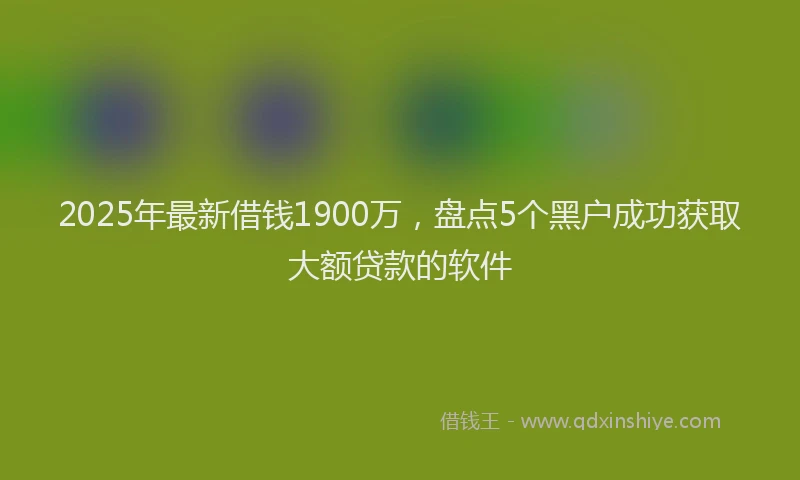 2025年最新借钱1900万，盘点5个黑户成功获取大额贷款的软件