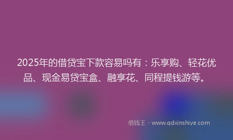 2025年的借贷宝下款容易吗有：乐享购、轻花优品、现金易贷宝盒、融享花、同程提钱游等。
