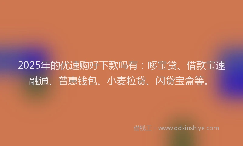 2025年的优速购好下款吗有：哆宝贷、借款宝速融通、普惠钱包、小麦粒贷、闪贷宝盒等。