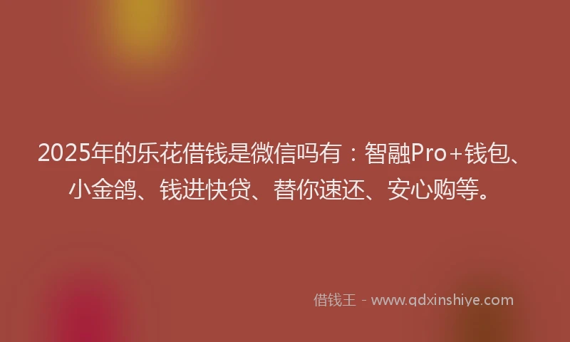 2025年的乐花借钱是微信吗有：智融Pro+钱包、小金鸽、钱进快贷、替你速还、安心购等。