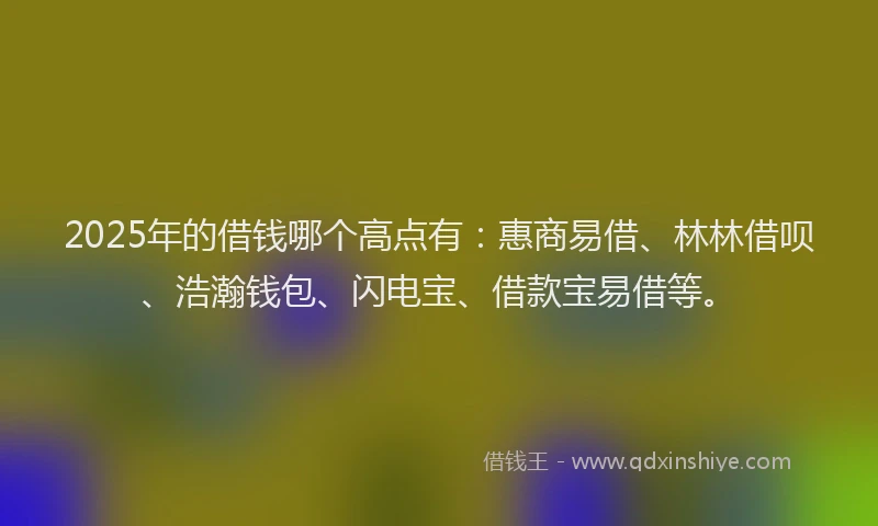 2025年的借钱哪个高点有：惠商易借、林林借呗、浩瀚钱包、闪电宝、借款宝易借等。
