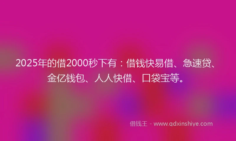 2025年的借2000秒下有：借钱快易借、急速贷、金亿钱包、人人快借、口袋宝等。