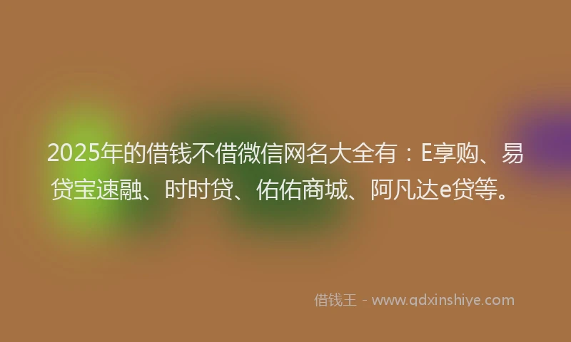 2025年的借钱不借微信网名大全有：E享购、易贷宝速融、时时贷、佑佑商城、阿凡达e贷等。