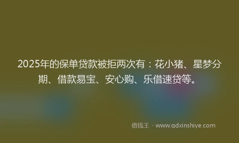 2025年的保单贷款被拒两次有：花小猪、星梦分期、借款易宝、安心购、乐借速贷等。
