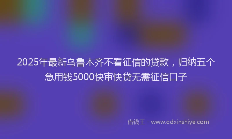 2025年最新乌鲁木齐不看征信的贷款，归纳五个急用钱5000快审快贷无需征信口子