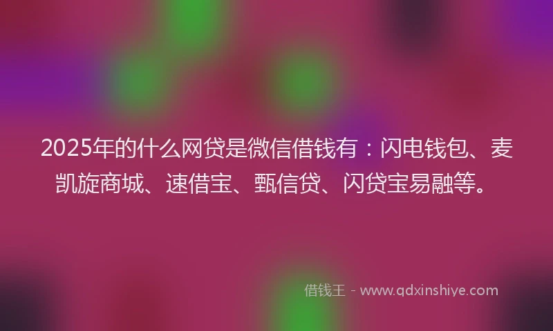 2025年的什么网贷是微信借钱有：闪电钱包、麦凯旋商城、速借宝、甄信贷、闪贷宝易融等。