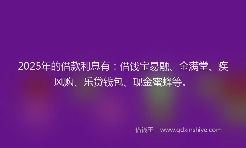 2025年的借款利息有：借钱宝易融、金满堂、疾风购、乐贷钱包、现金蜜蜂等。