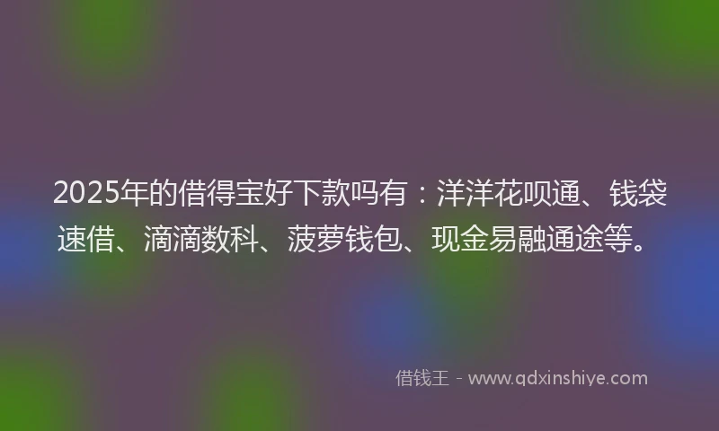 2025年的借得宝好下款吗有：洋洋花呗通、钱袋速借、滴滴数科、菠萝钱包、现金易融通途等。