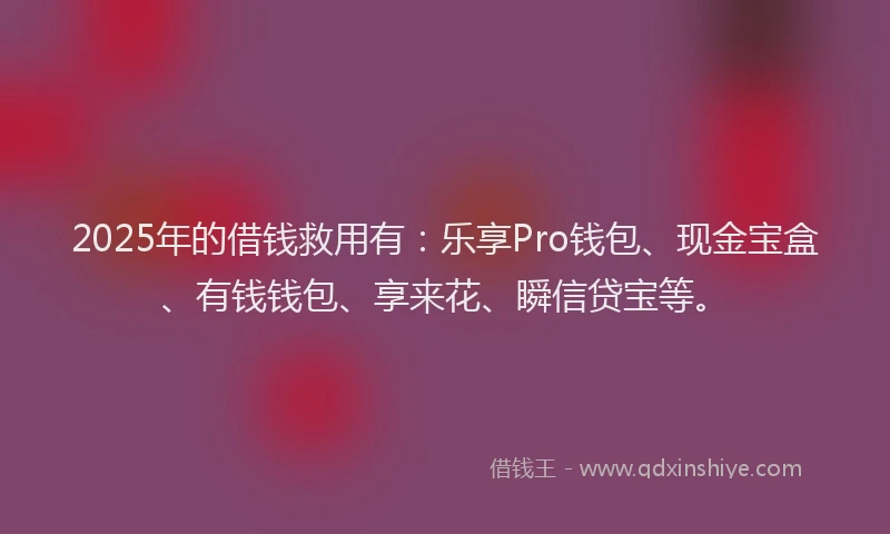 2025年的借钱救用有：乐享Pro钱包、现金宝盒、有钱钱包、享来花、瞬信贷宝等。
