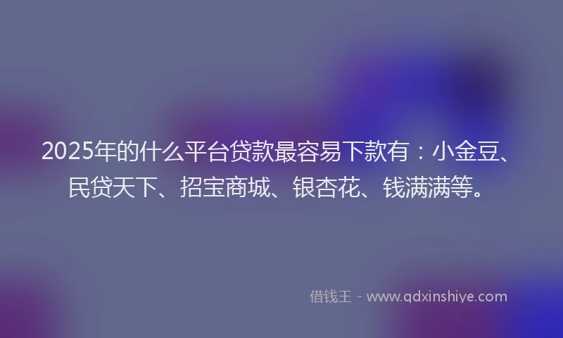 2025年的什么平台贷款最容易下款有：小金豆、民贷天下、招宝商城、银杏花、钱满满等。