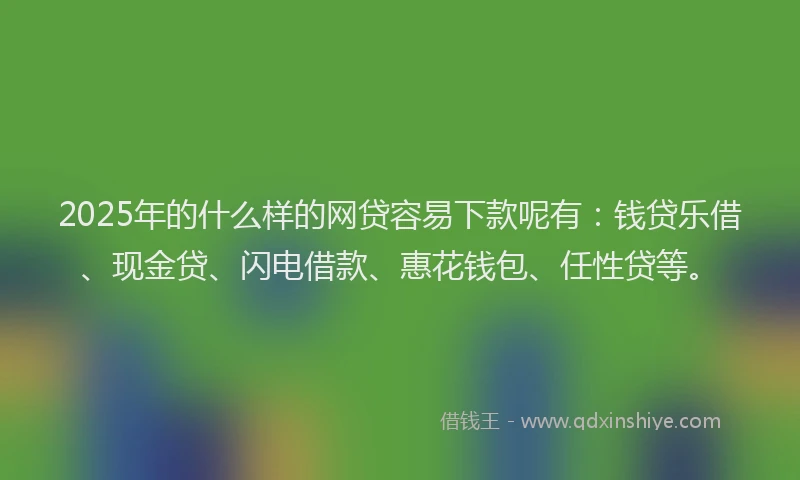 2025年的什么样的网贷容易下款呢有：钱贷乐借、现金贷、闪电借款、惠花钱包、任性贷等。