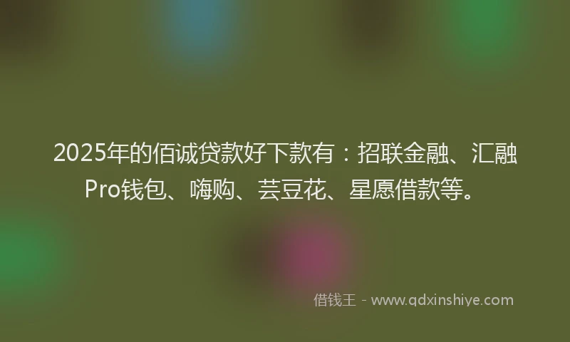 2025年的佰诚贷款好下款有：招联金融、汇融Pro钱包、嗨购、芸豆花、星愿借款等。