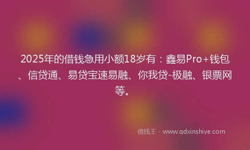 2025年的借钱急用小额18岁有：鑫易Pro+钱包、信贷通、易贷宝速易融、你我贷-极融、银票网等。
