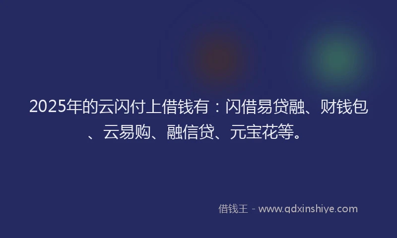2025年的云闪付上借钱有：闪借易贷融、财钱包、云易购、融信贷、元宝花等。