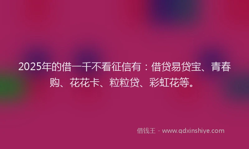 2025年的借一千不看征信有：借贷易贷宝、青春购、花花卡、粒粒贷、彩虹花等。