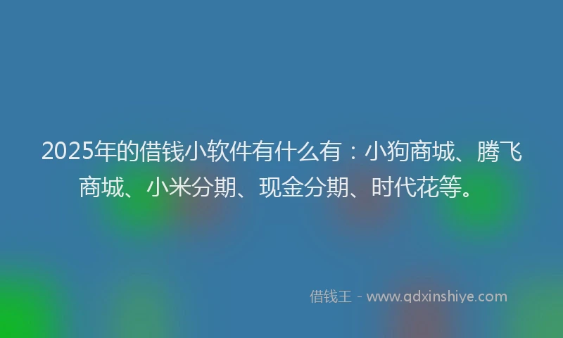 2025年的借钱小软件有什么有：小狗商城、腾飞商城、小米分期、现金分期、时代花等。