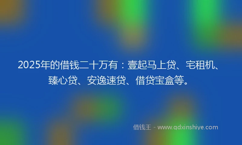 2025年的借钱二十万有：壹起马上贷、宅租机、臻心贷、安逸速贷、借贷宝盒等。