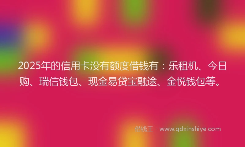 2025年的信用卡没有额度借钱有：乐租机、今日购、瑞信钱包、现金易贷宝融途、金悦钱包等。