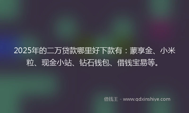 2025年的二万贷款哪里好下款有：蒙享金、小米粒、现金小站、钻石钱包、借钱宝易等。
