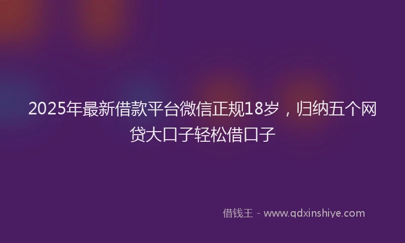 2025年最新借款平台微信正规18岁，归纳五个网贷大口子轻松借口子