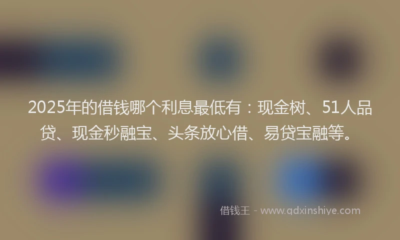2025年的借钱哪个利息最低有：现金树、51人品贷、现金秒融宝、头条放心借、易贷宝融等。