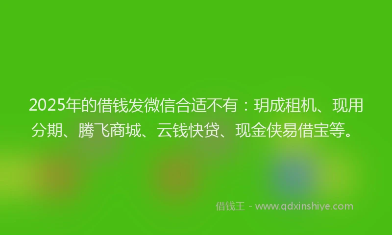 2025年的借钱发微信合适不有：玥成租机、现用分期、腾飞商城、云钱快贷、现金侠易借宝等。
