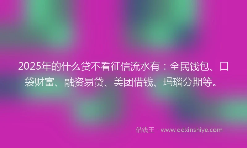 2025年的什么贷不看征信流水有：全民钱包、口袋财富、融资易贷、美团借钱、玛瑙分期等。