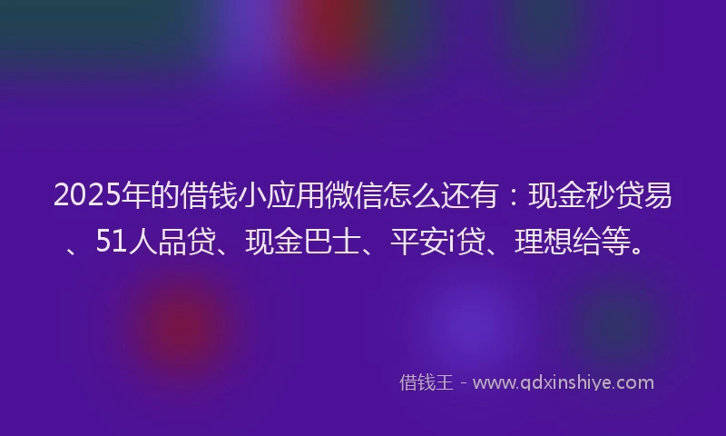 2025年的借钱小应用微信怎么还有：现金秒贷易、51人品贷、现金巴士、平安i贷、理想给等。