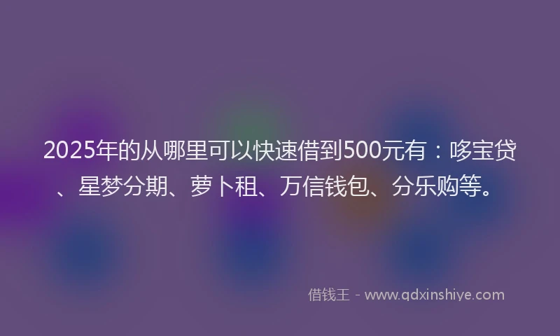 2025年的从哪里可以快速借到500元有：哆宝贷、星梦分期、萝卜租、万信钱包、分乐购等。
